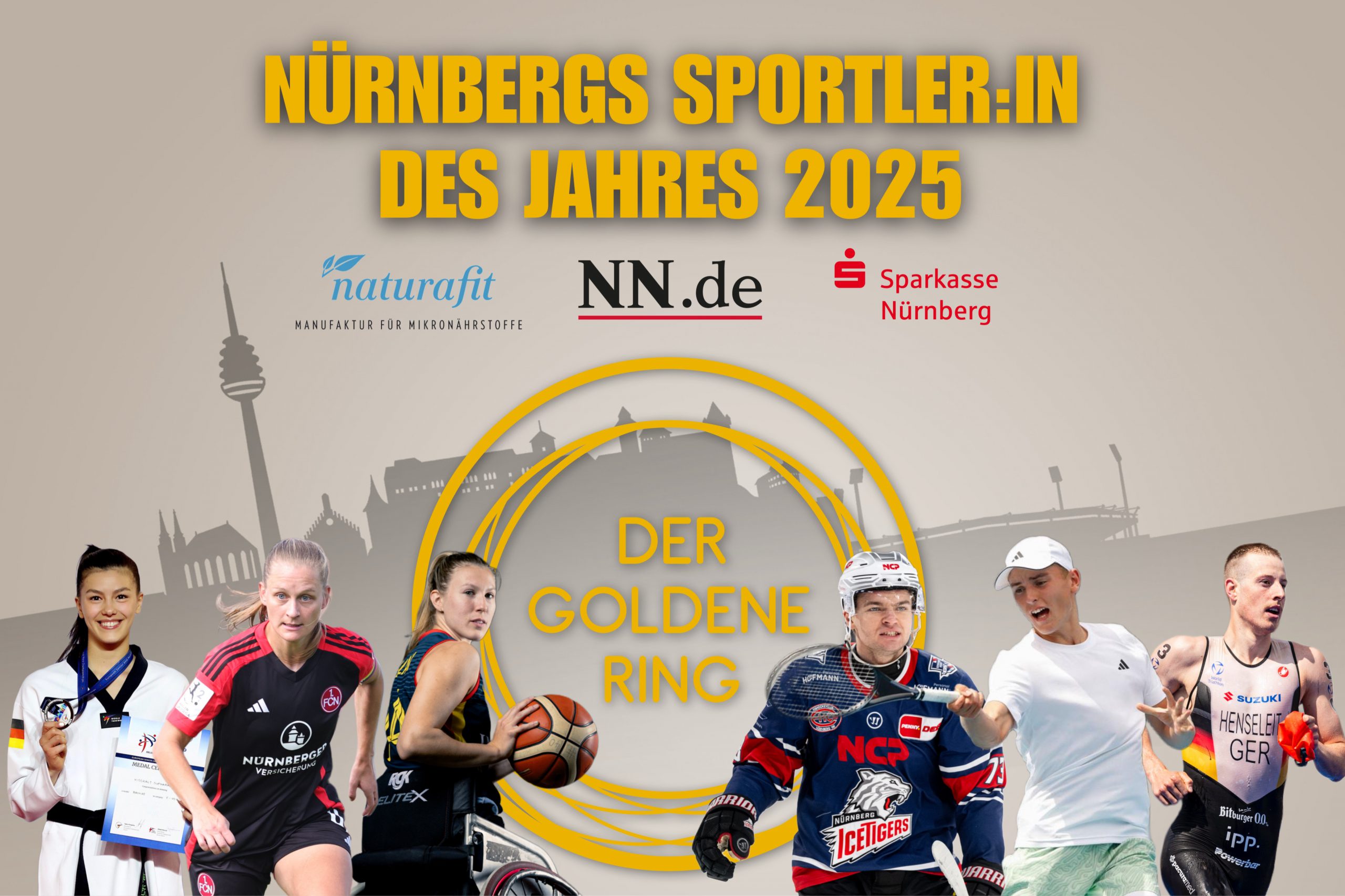 Der Verlag Nürnberger Presse und der GOLDENE RING e. V. veranstalten gemeinsam die Wahl zu Nürnbergs Sportlerin und Sportler des Jahres. Präsentiert wird das Publikumsvoting von der Sparkasse Nürnberg und der naturafit GmbH.