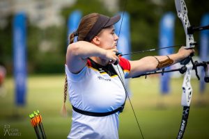 Charline Schwarz (Nürnberg), Katharina Bauer (Raubling) und Elisa Tartler (Berlin) Gold bei der Europameisterschaft in Antalya, Türkei im Recurve-Wettbewerb der Damen. (Foto: Saygin Akici)